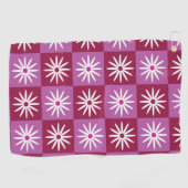 Witte madeliefje op Rode en Roze Checkerboards Golfhanddoek (Horizontaal)