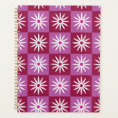 Witte madeliefje op Rood en Roze Patroon dambord Planner (Voorkant)