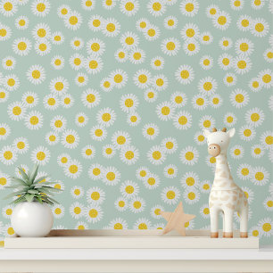 Witte Madeliefje Pastelgroene Afneembare Behang