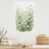 Witte Madeliefje Wildbloem Waterverf Poster (Keuken)