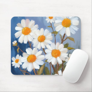Witte Madeliefjes Aquarel Bloemen Geschilderd Muismat