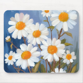 Witte Madeliefjes Aquarel Bloemen Geschilderd Muismat