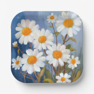 Witte Madeliefjes Aquarel Bloemen Geschilderd Papieren Bordje