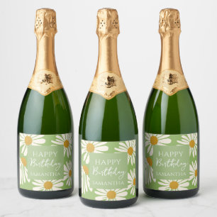Witte Madeliefjes Bloeien – Tuin Verjaardag Sparkling Wijnetiket