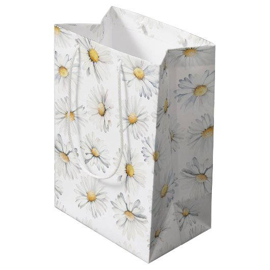 Witte Madeliefjes Bloemen Boho Botanische Waterver Medium Cadeauzakje (Achterkant Gekanteld)
