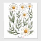 Witte Madeliefjes Bloemendesign Sticker (Vel)