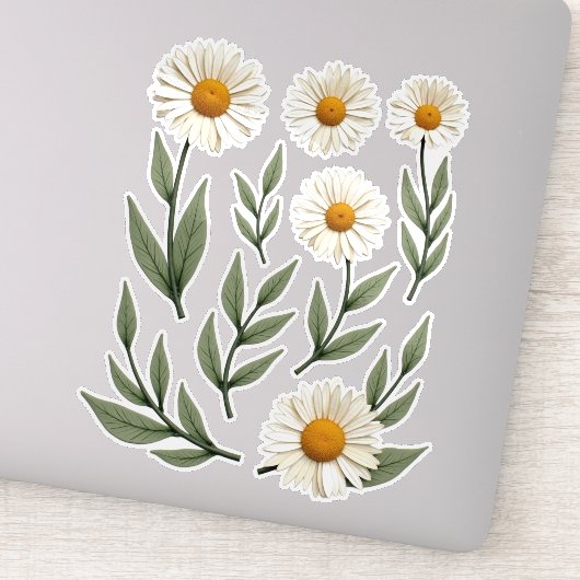 Witte Madeliefjes Bloemendesign Sticker (Detail)