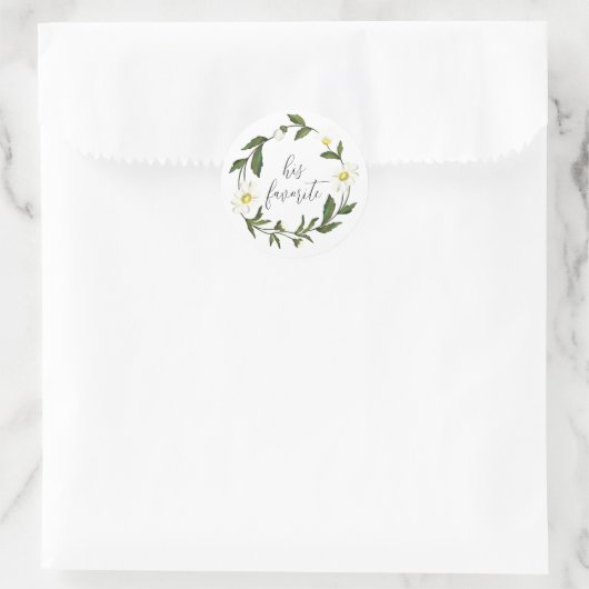 Witte Madeliefjes Bloemige Rustieke Bruiloft Ronde Sticker (Tas)