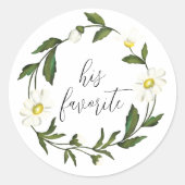 Witte Madeliefjes Bloemige Rustieke Bruiloft Ronde Sticker (Voorkant)