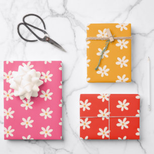 Witte Madeliefjes Bloempatroon Kleurrijk Minimalis Inpakpapier Vel