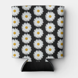 Witte madeliefjes bloempatroon op zwart blikjeskoeler