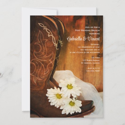 Witte Madeliefjes Cowboylaarzen na de bruiloftsbru Kaart (Voorkant)