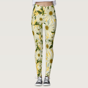 Witte Madeliefjes Daisy Bloem Geel Helder Opgewekt Leggings