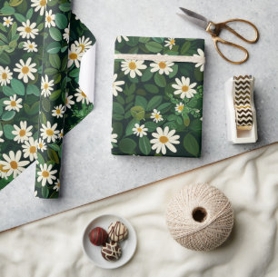 Witte madeliefjes Ditsy bloemen 60s 70s Hippie Gro Cadeaupapier