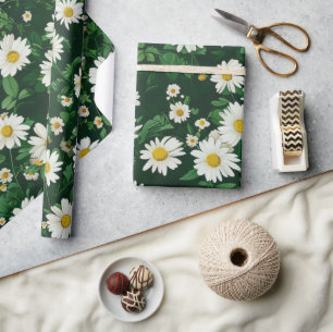 Witte Madeliefjes Ditsy Bloemen 60s 70s Hippie Gro Cadeaupapier