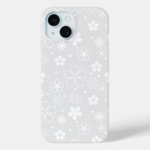 Witte Madeliefjes Doodles Op Grijs iPhone 15 Case