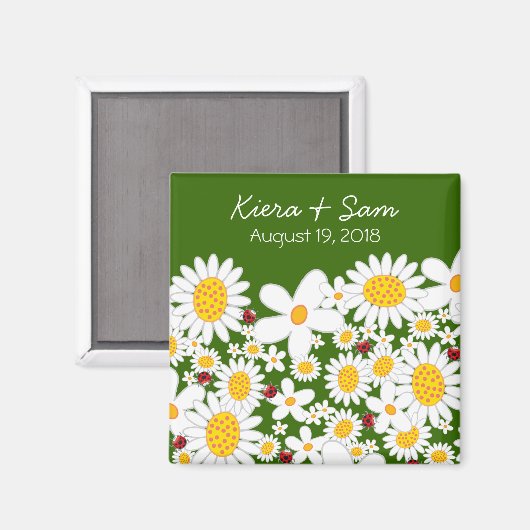 Witte madeliefjes en lieveheersbeestjes cadeau / d magneet (Voorkant / Achterkant)