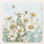 Witte madeliefjes en lieveheersbeestjes in de lent kartonnen onderzetters (Voorkant)