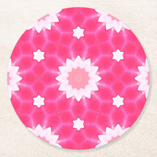 Witte madeliefjes en sterren over roze achtergrond ronde kartonnen onderzetter (Voorkant)