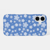 Witte madeliefjes en Stippen op blauw iPhone 16 Hoesje (Achterkant horizontaal)