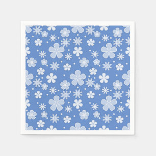 Witte madeliefjes en Stippen op blauw Servet