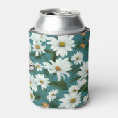 Witte madeliefjes en vlinders blikjeskoeler (Blikje Voorkant)