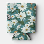 Witte madeliefjes en vlinders blikjeskoeler (Voorkant)