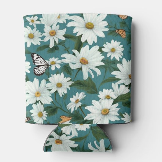 Witte madeliefjes en vlinders blikjeskoeler (Achterkant)