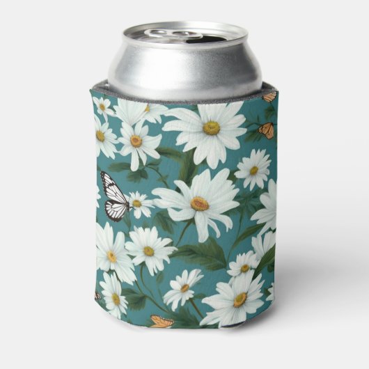 Witte madeliefjes en vlinders blikjeskoeler (Blikje Achterkant)