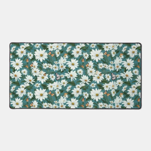 Witte madeliefjes en vlinders bureaumat (Voorkant)