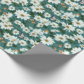 Witte madeliefjes en vlinders cadeaupapier (Hoek)