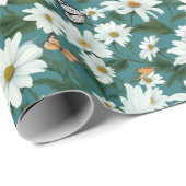 Witte madeliefjes en vlinders cadeaupapier (Rol Hoek)