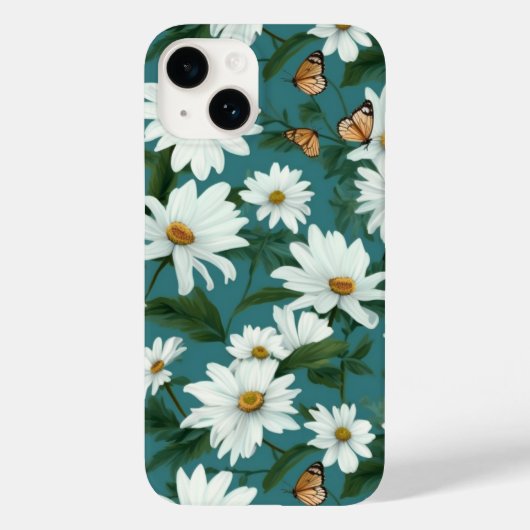 Witte madeliefjes en vlinders Case-Mate iPhone case (Achterkant)