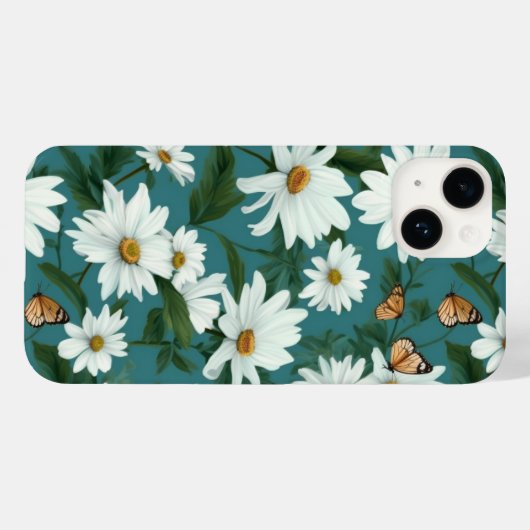 Witte madeliefjes en vlinders Case-Mate iPhone case (Achterkant (horizontaal))