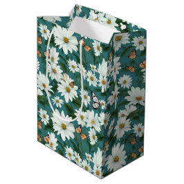 Witte madeliefjes en vlinders medium cadeauzakje