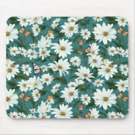 Witte madeliefjes en vlinders muismat