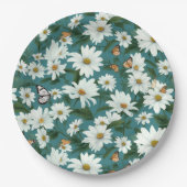 Witte madeliefjes en vlinders papieren bordje (Voorkant)