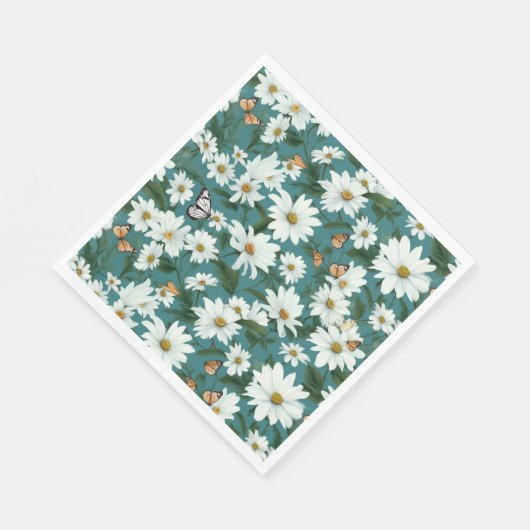 Witte madeliefjes en vlinders servet (Hoek)