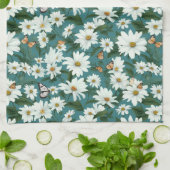 Witte madeliefjes en vlinders theedoek (Gevouwen)