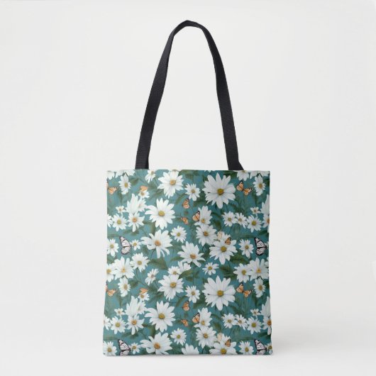 Witte madeliefjes en vlinders tote bag (Voorkant)