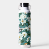 Witte madeliefjes en vlinders waterfles (Voorkant)