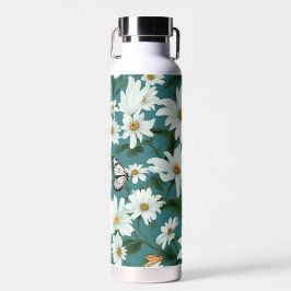 Witte madeliefjes en vlinders waterfles