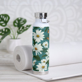 Witte madeliefjes en vlinders waterfles