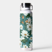 Witte madeliefjes en vlinders waterfles (Achterkant)