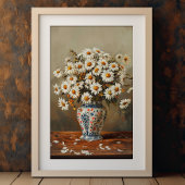 Witte madeliefjes in een oosterse vaas die Gouache Poster