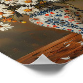 Witte madeliefjes in een oosterse vaas die Gouache Poster (Hoek)