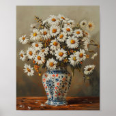 Witte madeliefjes in een oosterse vaas die Gouache Poster (Voorkant)