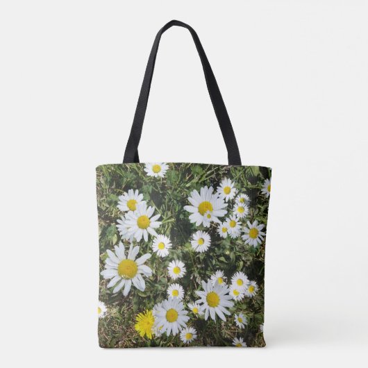 Witte madeliefjes in gras Alles over bedrukte Canv Tote Bag (Achterkant)