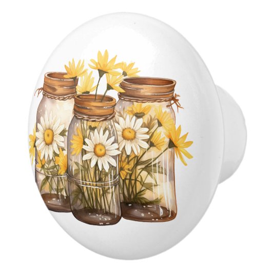 Witte madeliefjes in Mason Jars Keramische Knop (Rechts)