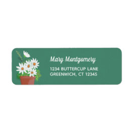 Witte madeliefjes in Terra Cotta Retouradres Etiket